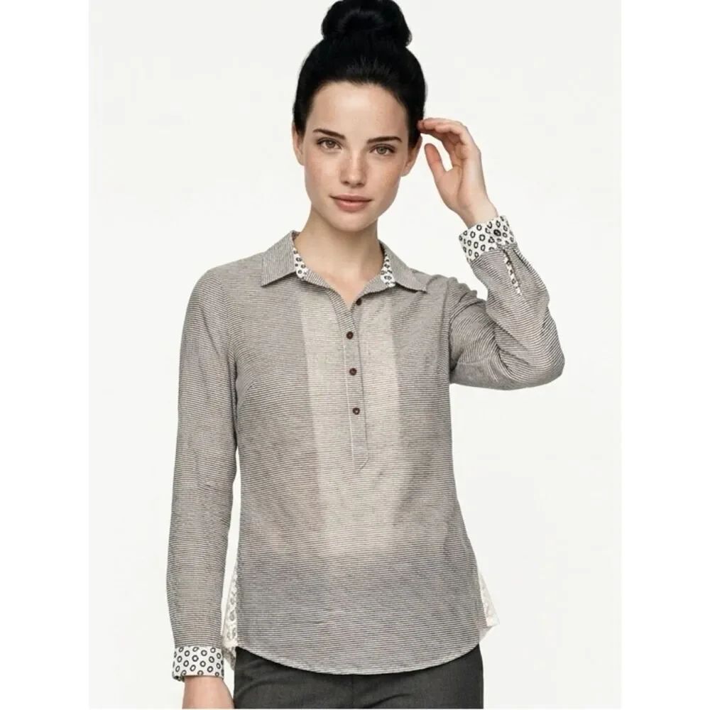 ANTHROPOLOGIE | Birds of Paradis by Trovata Gray Stripe Top Women’s Size Small